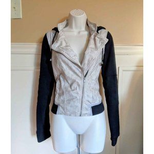 Beige and black moto biker jacket hoodie Small